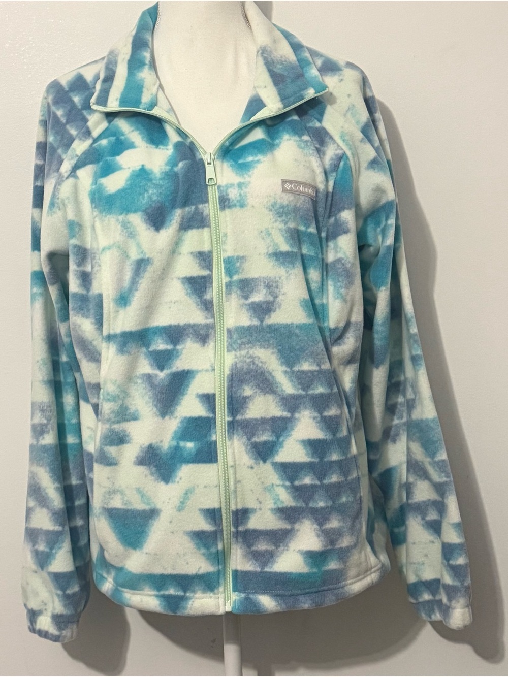 Columbia Women’s Blue Geometric Print Full Zip Fleece Jacket Size XL